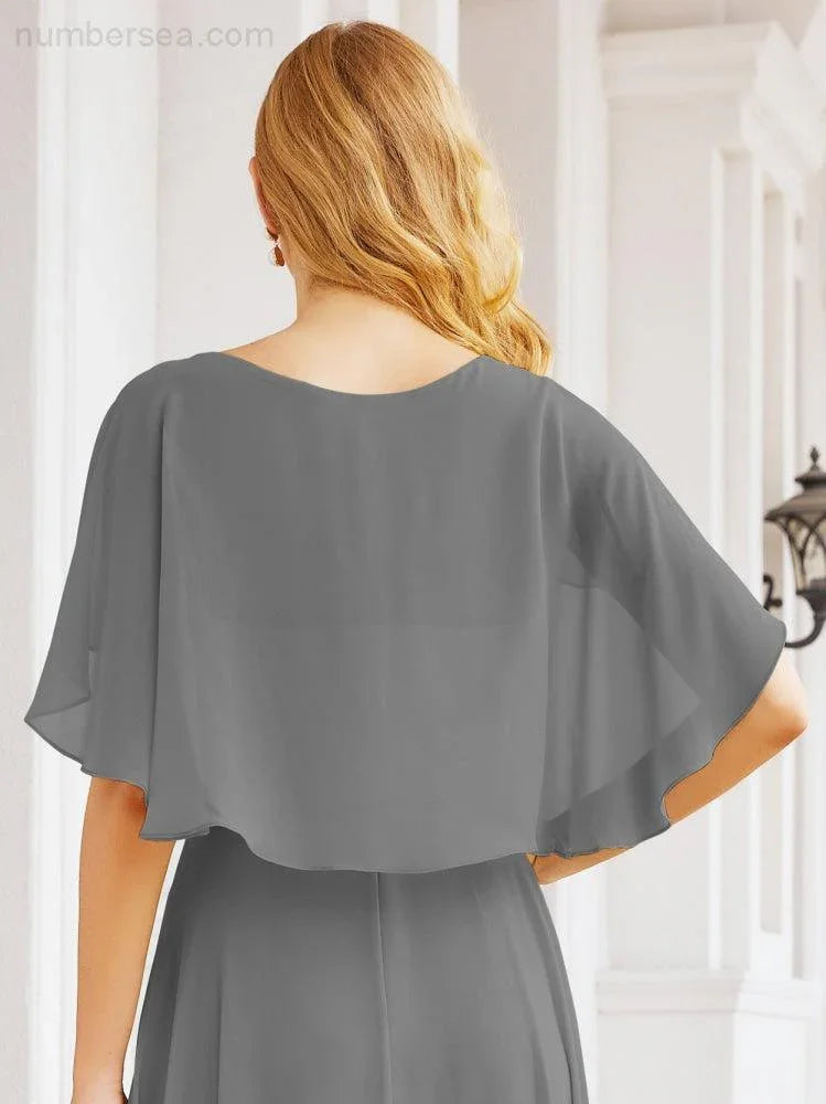 Numbersea Bridesmaid Dresses for Wedding Formal Evening Party Prom Gown with Cape 28050