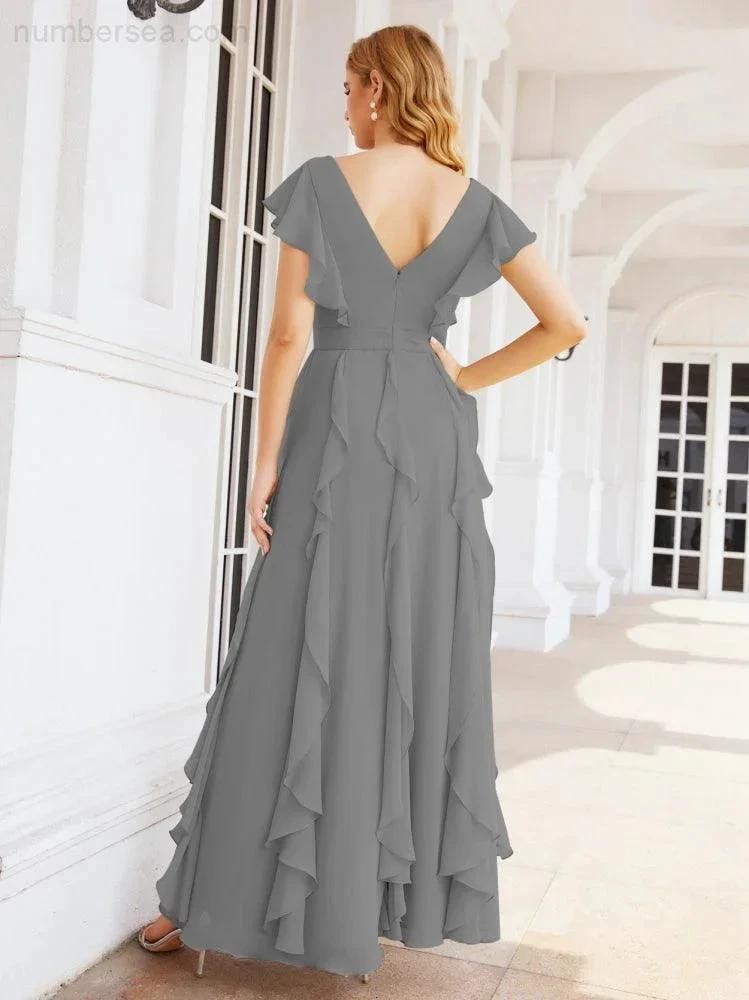 Ruffled Bridesmaid Dresses with Sleeves Long Formal Party Dress 28041 by numbersea