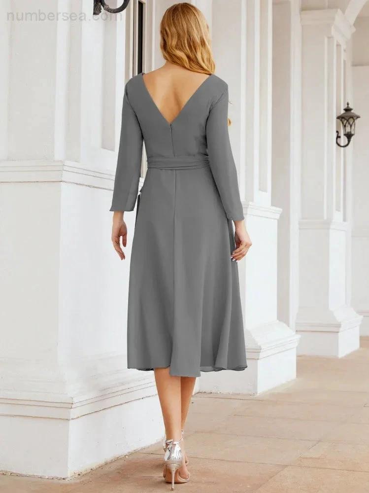 Bridesmaid Dress V-Back Waist Belt Mother of the Bride Wedding Guest SY28031 by numbersea