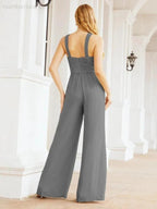 Numbersea Crisscross Neck Jumpsuit Formal Evening Dress Long Bridesmaid Dresses Bell-bottomed Pants 28033 by numbersea