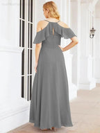 Numbersea Cold Shoulder Long Bridesmaid Dresses Side Slit Formal Prom Gowns Party Wedding 28070 by numbersea