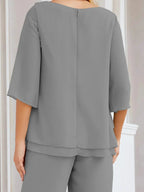 Sunnderly Elegant 2 Piece Mother of The Bride Dress Plus Size Pant Suits Ruffle Layers Sliver Housecoat SY28064 by numbersea