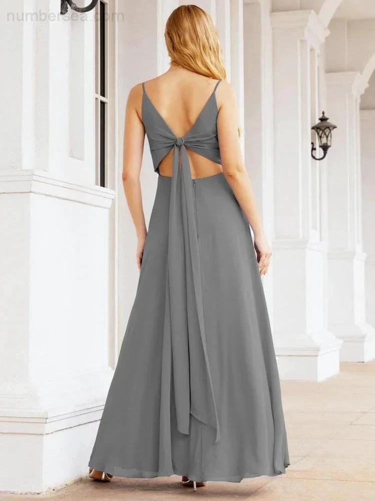 Numbersea Spaghetti Strap Bridesmaid Dresses V Neck Butterfly Back Fromal Evening Party Prom Gown 28036 by numbersea