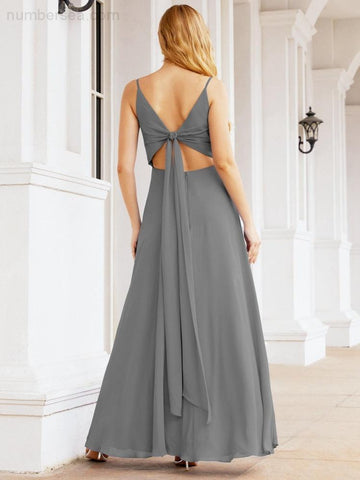 Numbersea Spaghetti Strap Bridesmaid Dresses V Neck Butterfly Back Fromal Evening Party Prom Gown 28036