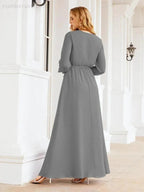 Sunnderly Women's Chiffon Bridesmaid Dress A line Long Sleeves Formal Evening Prom Gown for Wedding Guest SY28032 by numbersea