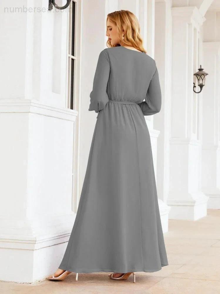 Sunnderly Women's Chiffon Bridesmaid Dress A line Long Sleeves Formal Evening Prom Gown for Wedding Guest SY28032 by numbersea