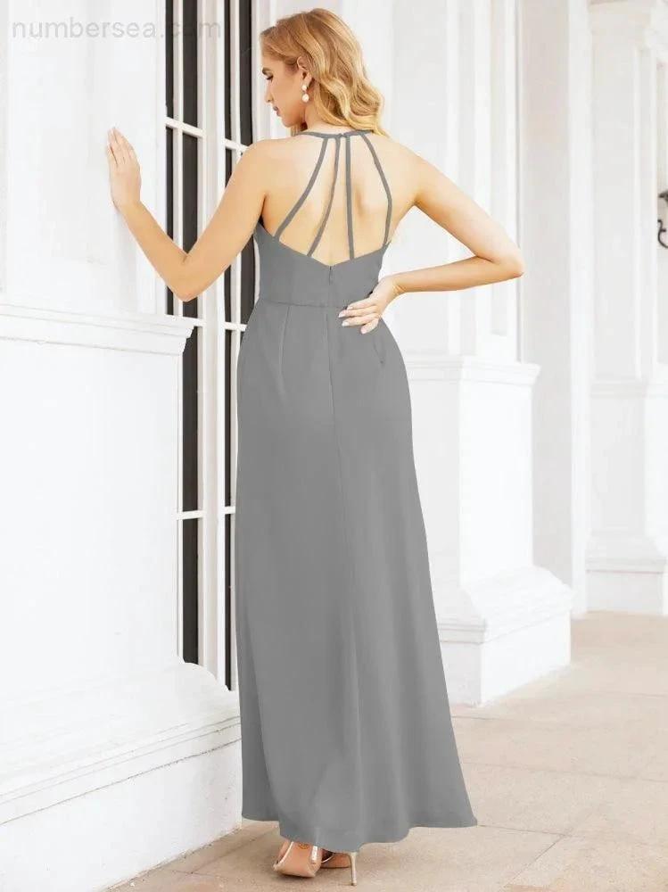 Numbersea Spaghetti Strap Bridesmaid Dresses V-Neck Long A-Line Formal Prom Gowns 28063 by numbersea