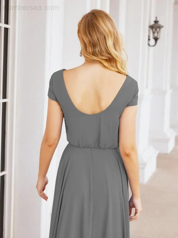 Robes de demoiselle d'honneur Numbersea à col en V, manches courtes longues, robes de bal et de soirée formelles 28071