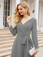 Bridesmaid Dress V-Back Waist Belt Mother of the Bride Wedding Guest SY28031 by numbersea