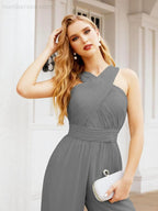 Numbersea Crisscross Neck Jumpsuit Formal Evening Dress Long Bridesmaid Dresses Bell-bottomed Pants 28033 by numbersea
