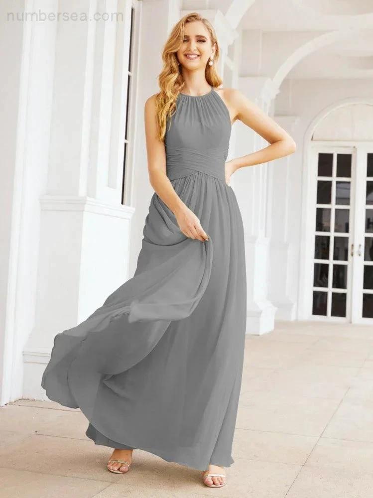 Numbersea Sleeveless Bridesmaid Dresses Long Prom Gown Zipper with Keyhole Back 28056 by numbersea
