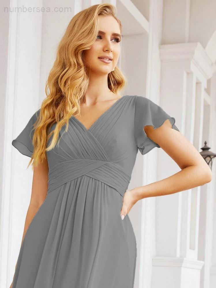 Numbersea Formal Prom Gowns for Mother of The Bride Cap Sleeves Bridesmaid Dress 28047 by numbersea