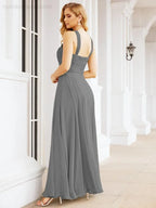 Numbersea Abiti da damigella incrociati con collo all'americana per festa, matrimonio, sera, ballo di fine anno, abiti lunghi da ballo 28053