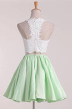 Two-Piece Scoop Homecoming Dresses A Line Satin With Applique PD411 by pgmdress