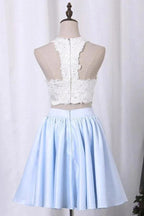 Two-Piece Scoop Homecoming Dresses A Line Satin With Applique PD411 by pgmdress