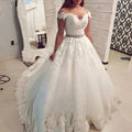 Off Shoulder Embroidery Charming Sweetheart White Wedding Dress Custom Made Size Ball Gown Wedding Dresse by payinti