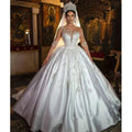 Retro Appliques Satin Beading Wedding Dresses Sweetheart Illusion Sleeves Lace Up Bridal Gown Princess Custom Made Vestido by payinti