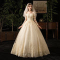 Wedding Dresses Muslim Champagne Full Sleeve Lace Bridal New Luxury Ball Gown Wedding Dress Vestido De Noiva by payinti