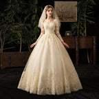 Wedding Dresses Muslim Champagne Full Sleeve Lace Bridal New Luxury Ball Gown Wedding Dress Vestido De Noiva by payinti