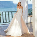 Word Wedding Dresses Women's Elegant Bohemian Beaded Sweetheart Princess Off Shoulder Long Sleeve Lace Applique Bride Gowns by payinti