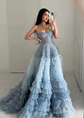Kaia |A Line Sweetheart Tiered Ruffled Tulle Long Prom Dress by KissProm