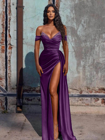 Adelaide | Langes Ballkleid aus Satin im Meerjungfrauen-Stil mit Schlitz