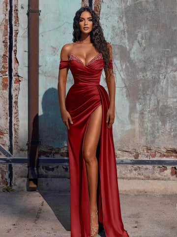 Adelaide | Langes Ballkleid aus Satin im Meerjungfrauen-Stil mit Schlitz