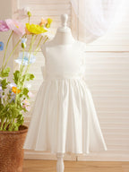 Elegant A-line Satin V-Back Bow Knee-length Flower Girl Dress - photo 2