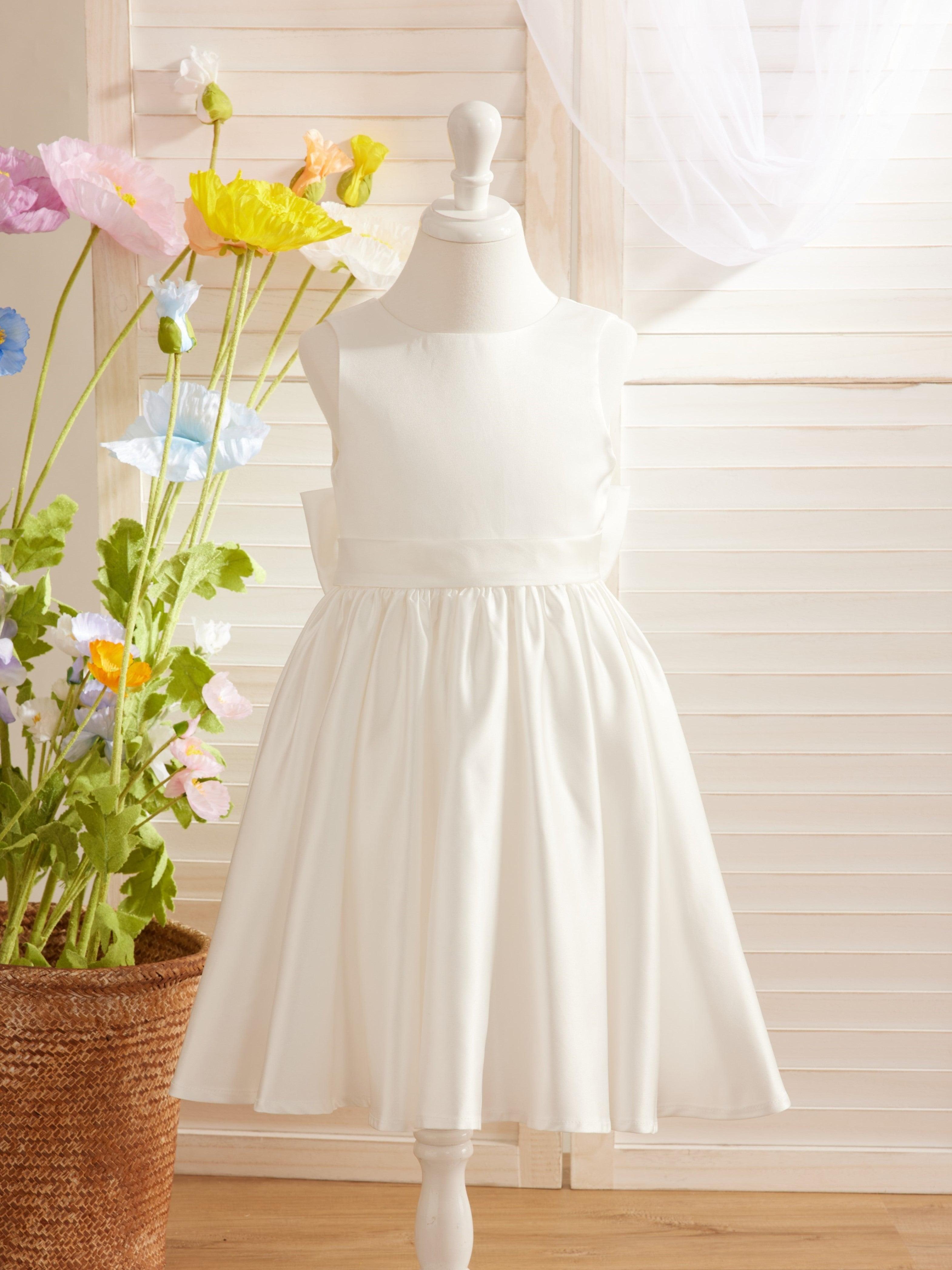 Elegant A-line Satin V-Back Bow Knee-length Flower Girl Dress - photo 2