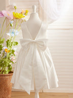 Elegant A-line Satin V-Back Bow Knee-length Flower Girl Dress - photo 1
