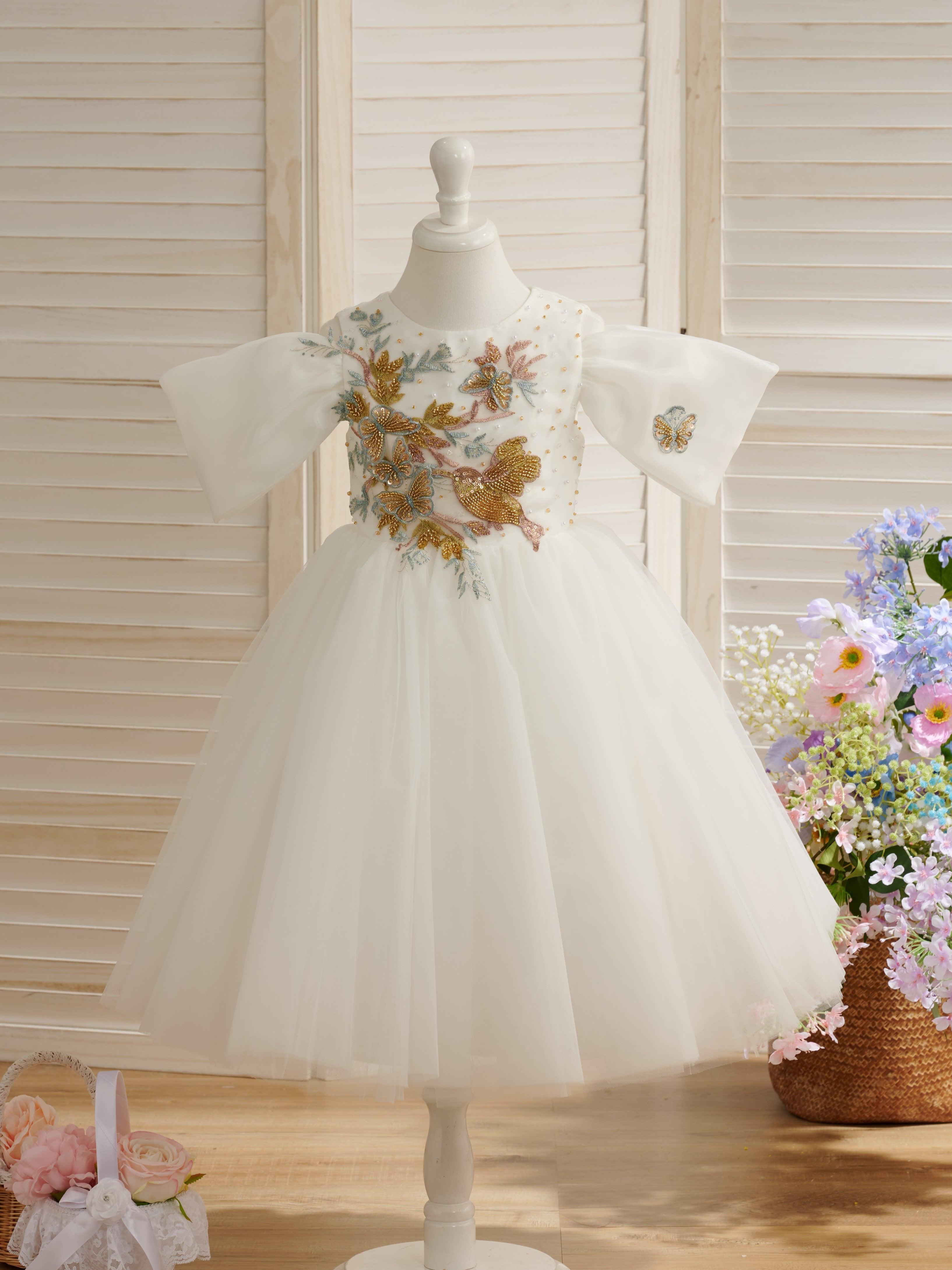Tulle Organza Tea-length Flower Girl Dress - photo 1