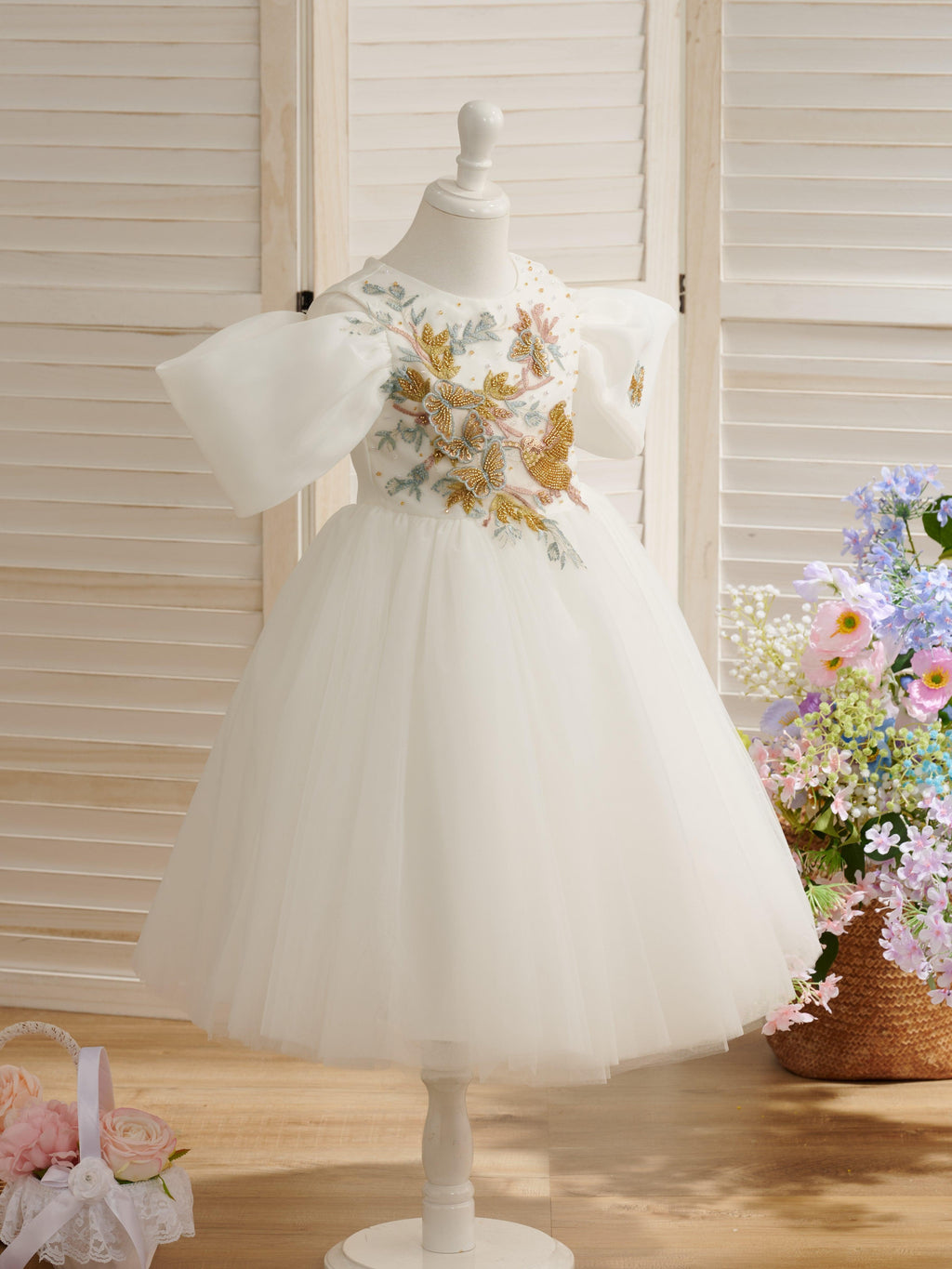 Tulle Organza Tea-length Flower Girl Dress - photo 2