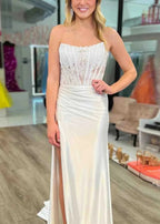 Arielle |Sheath Strapless Corset Satin Prom Dress with Slit by KissProm
