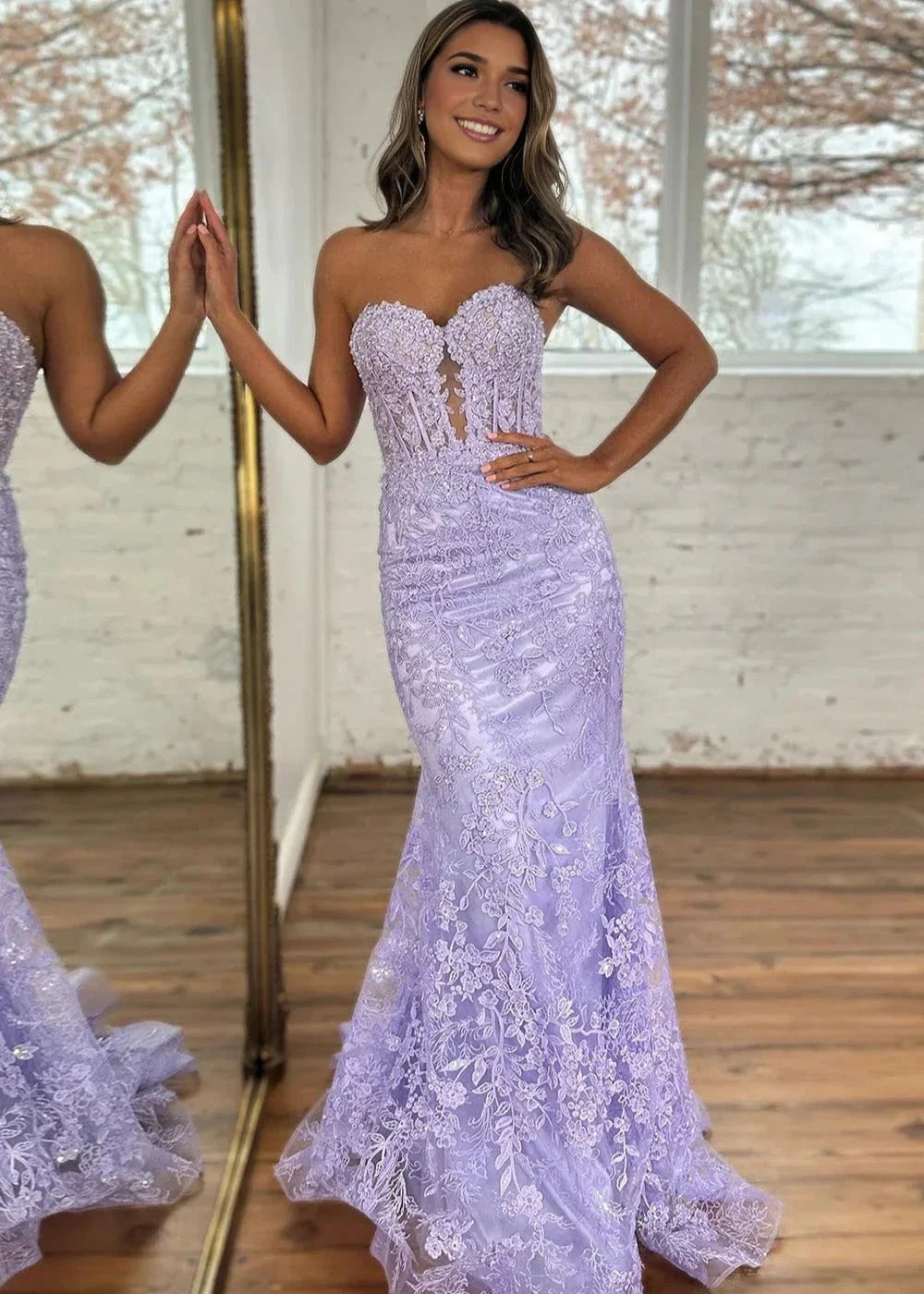 Terry | Black Sweetheart Lace Appliques Mermaid Long Prom Dresses by KissProm