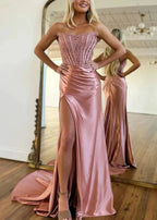 Arielle |Sheath Strapless Corset Satin Prom Dress with Slit by KissProm