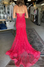 Kanika | Hot Pink V Neck Mermaid Lace Prom Dresses by KissProm
