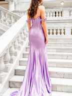 Persephone | Hot Pink Floral Straps Mermaid Satin Long Prom Dress by KissProm