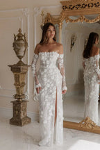Luxury 3D Floral Sequin Strapless Wedding Dress with Detachable Sleeves SW085