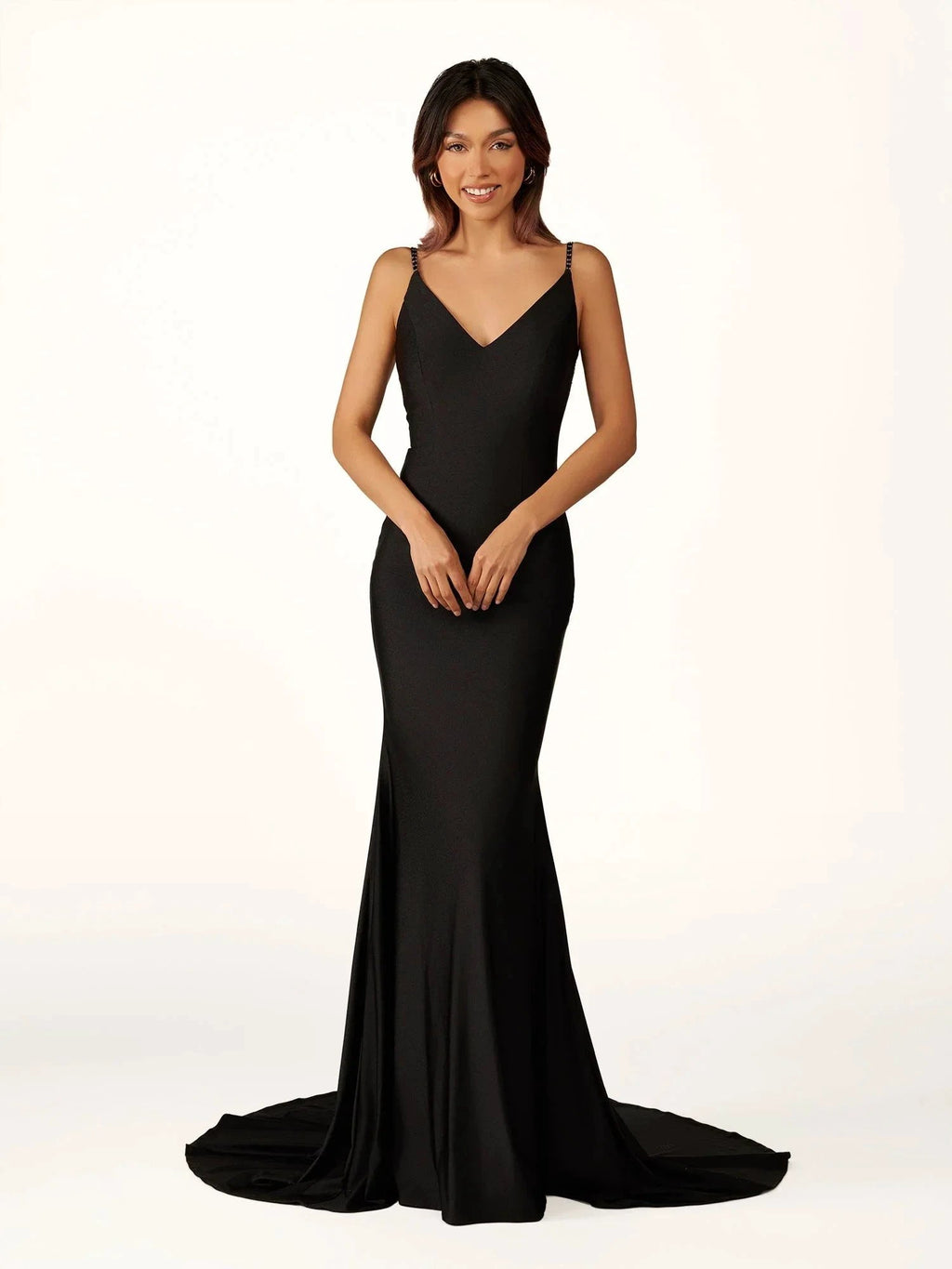 Navy Blue Beaded V-Neck Backless Mermaid Long Prom Dress by KissProm
