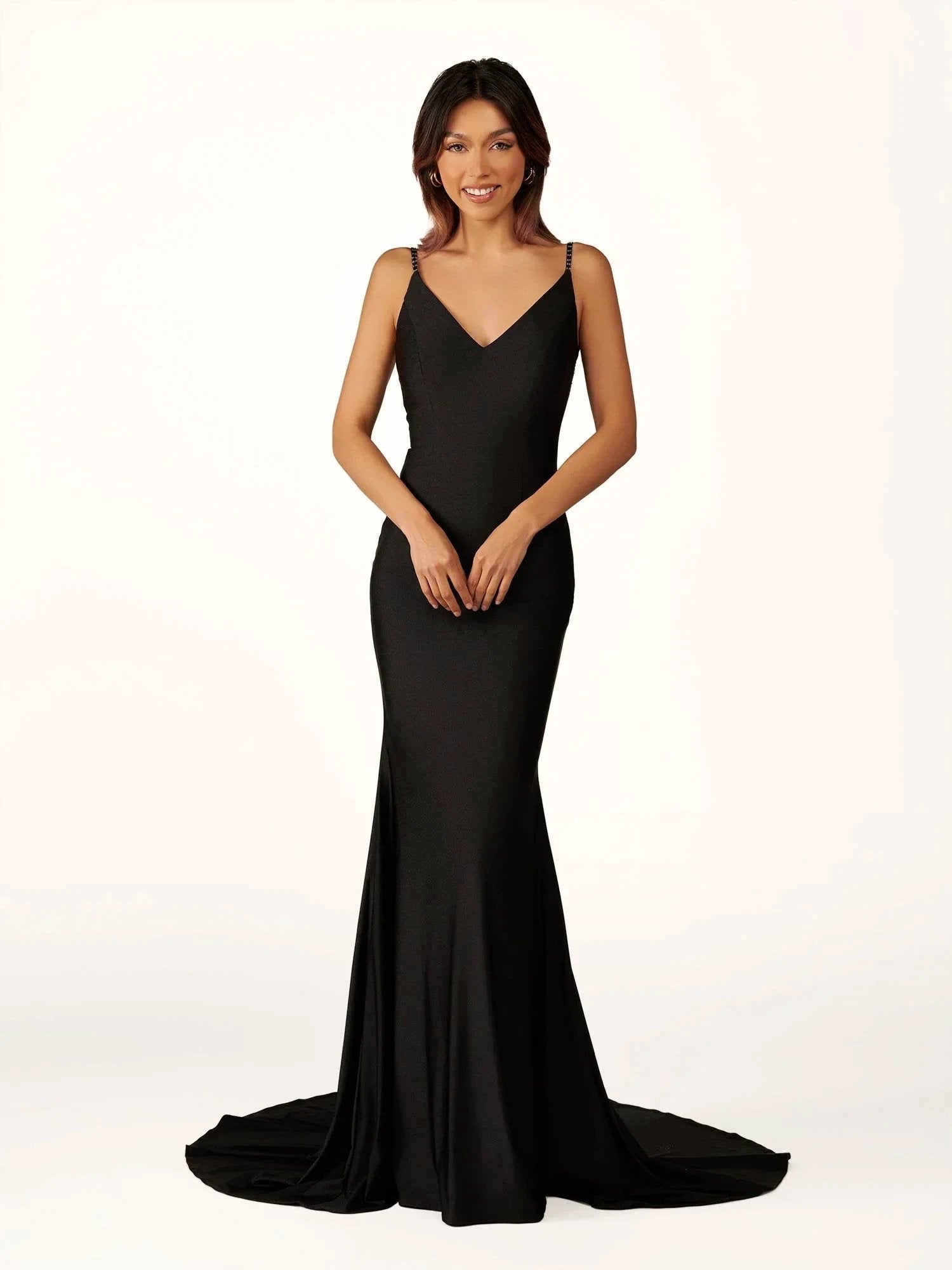 Navy Blue Beaded V-Neck Backless Mermaid Long Prom Dress by KissProm