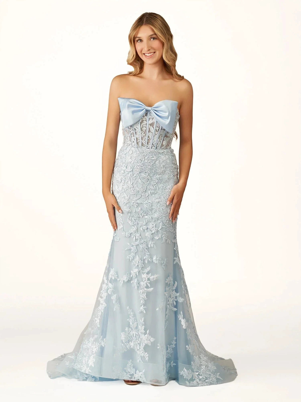 Arvin | Strapless Red Mermaid Lace Appliques Long Prom Dress with Bow by KissProm