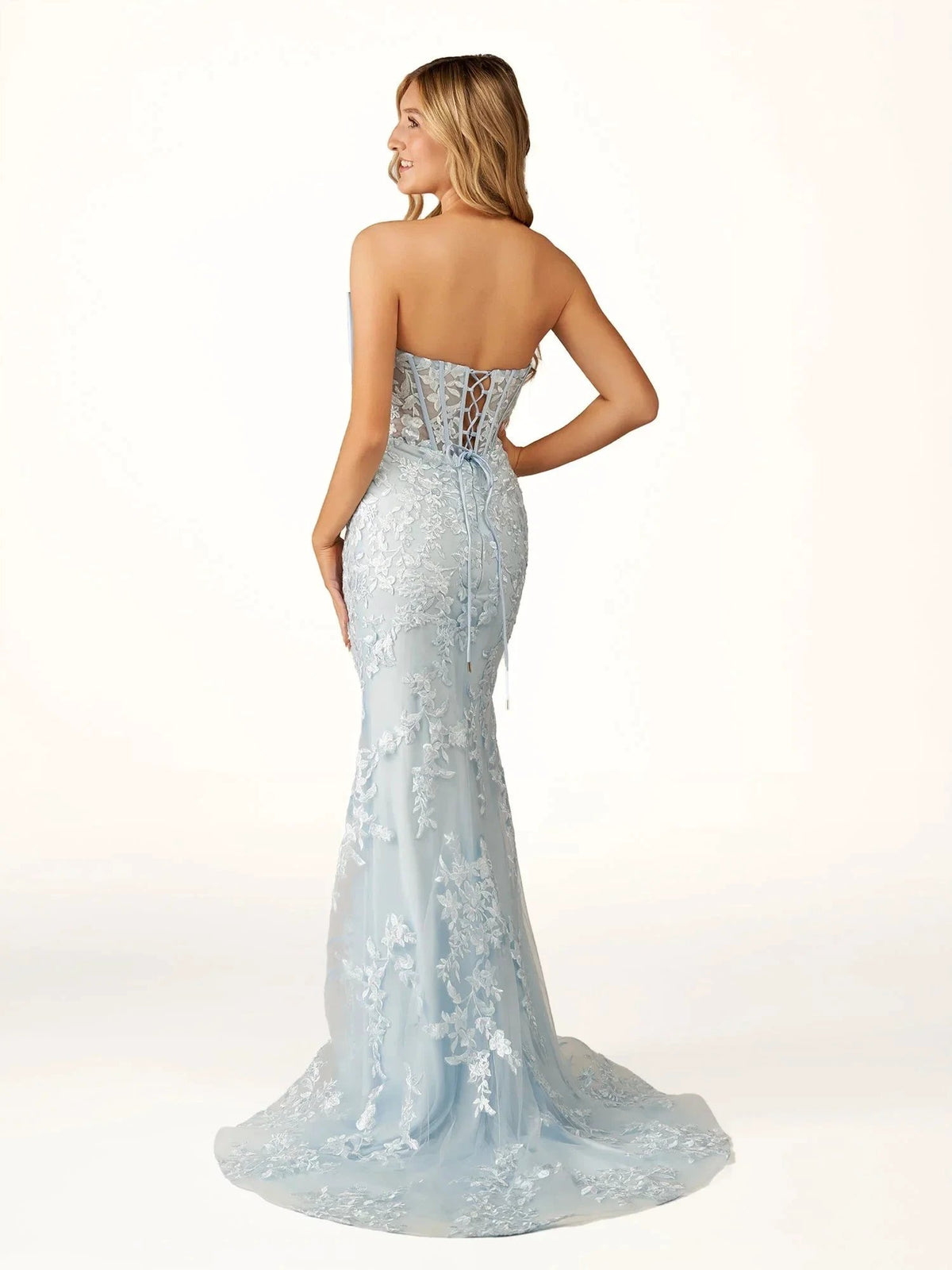 Arvin | Strapless Red Mermaid Lace Appliques Long Prom Dress with Bow by KissProm