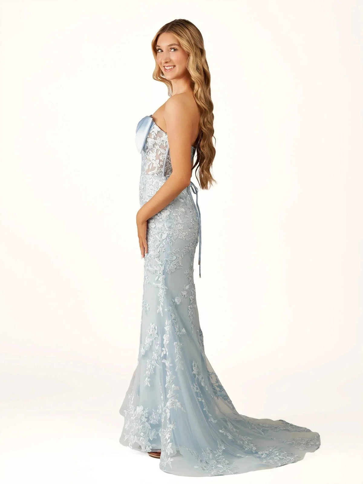 Arvin | Strapless Red Mermaid Lace Appliques Long Prom Dress with Bow by KissProm