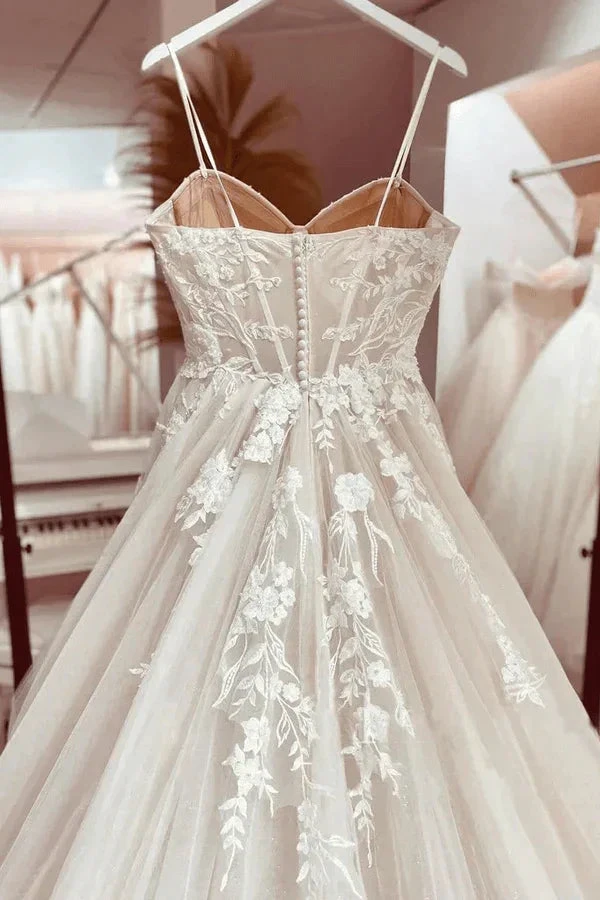 Princess Lace Wedding Dress Bridal Robe 2024 Vestido Spaghetti Straps Chapel Train Champagne Tulle Wedding Gown by NumberSea OFFICIAL STORE