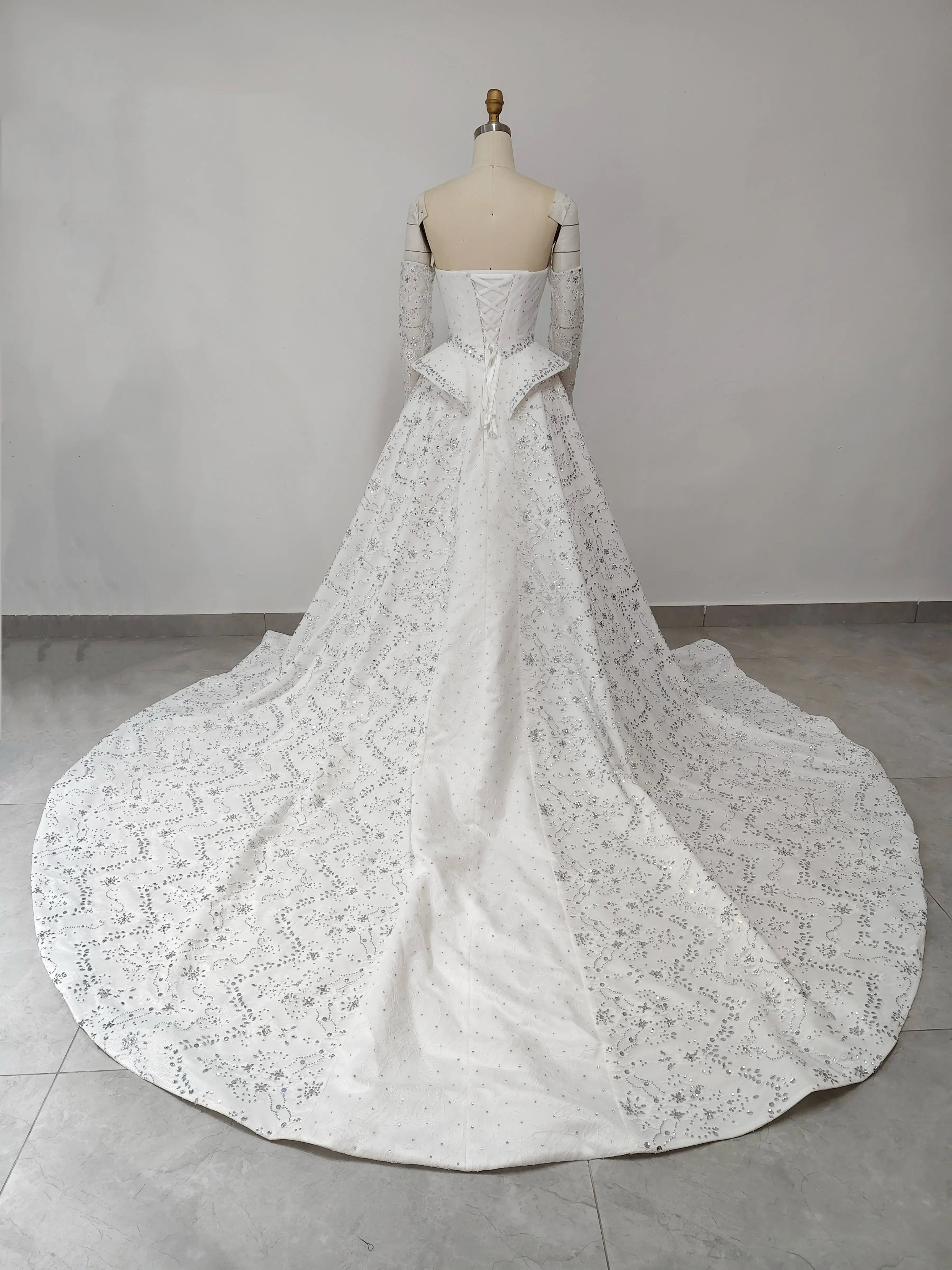 Luxury Off Shoulder Beaded Ball Gown Wedding Dress SW019