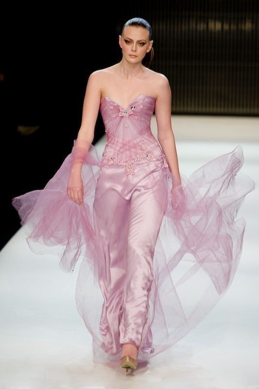 Incantevole abito lungo da sera in tulle di raso rosa con applicazioni, vestito da festa Y8439