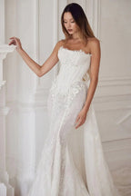 White Lace Applique Corset Bridal Gown with Cathedral Train SW671