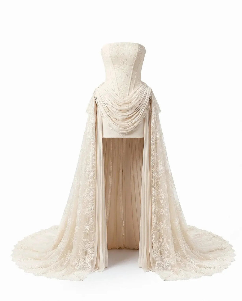 Strapless Corset Wedding Dresses with High-Low Lace Train SW240