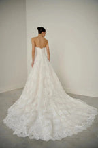 White Classic Eyelash Lace A Line Wedding Dress for Bride SW700