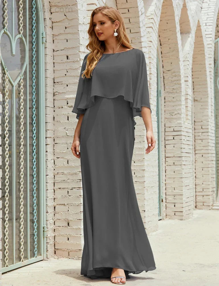 Sunnderly Bridesmaid Dress Women Long Sleeve V-Neck Chiffon Formal Wedding Party Dress SY28018 by numbersea